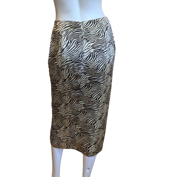 L'Academie Revolve Blythe Black & Tan Zebra Animal Print Faux Wrap Midi Skirt S - Picture 6 of 11
